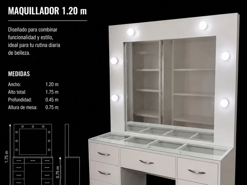 Maquillador con 6 luces 1,20 m